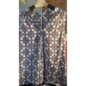 Dana Buchman Women's Sleeveless Three Button Tank Blouse Boho‎  Geometric Size M
